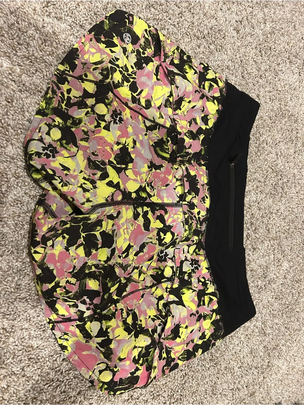 lululemon athletica Women's Pink, Yellow & Black Floral Running Shorts